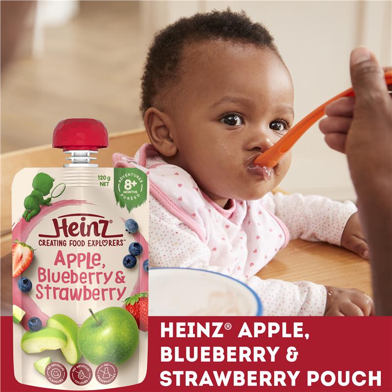 Load image into Gallery viewer, Heinz Apple Blueberry &amp; Strawberry Pouch 120g 8m+
