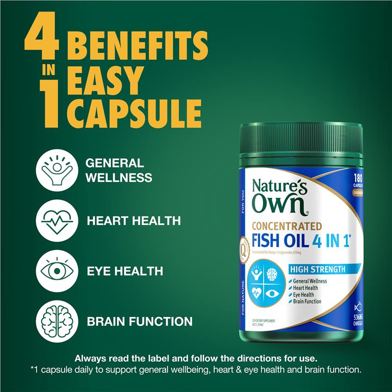 Load image into Gallery viewer, Nature's Own Concentrated Fish Oil 4 in 1 180 Capsules
