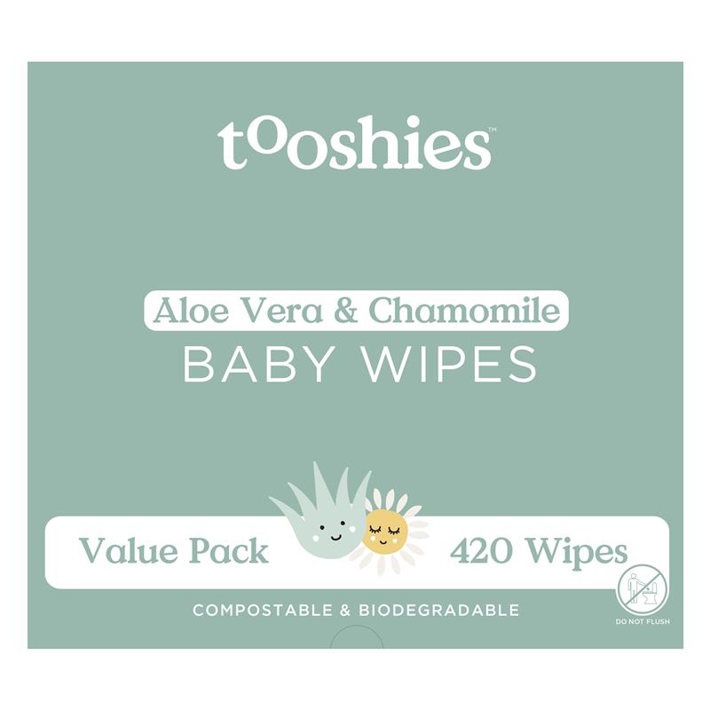 Load image into Gallery viewer, Tooshies Baby Wipes Aloe Vera and Chamomile 6 x 70 Pack
