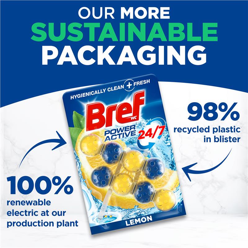 Load image into Gallery viewer, Bref Power Active Toilet Cleaner Block Lemon Twin Pack 100g
