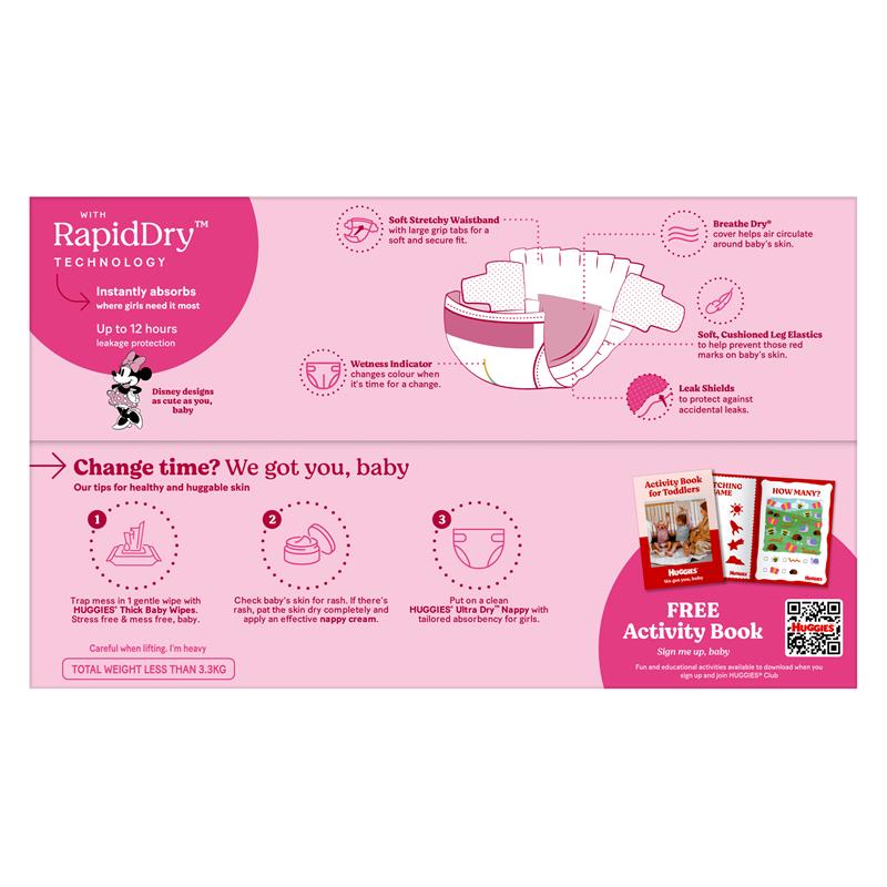Load image into Gallery viewer, Huggies Ultra Dry Nappies Girl Size 5 Jumbo 64 Pack
