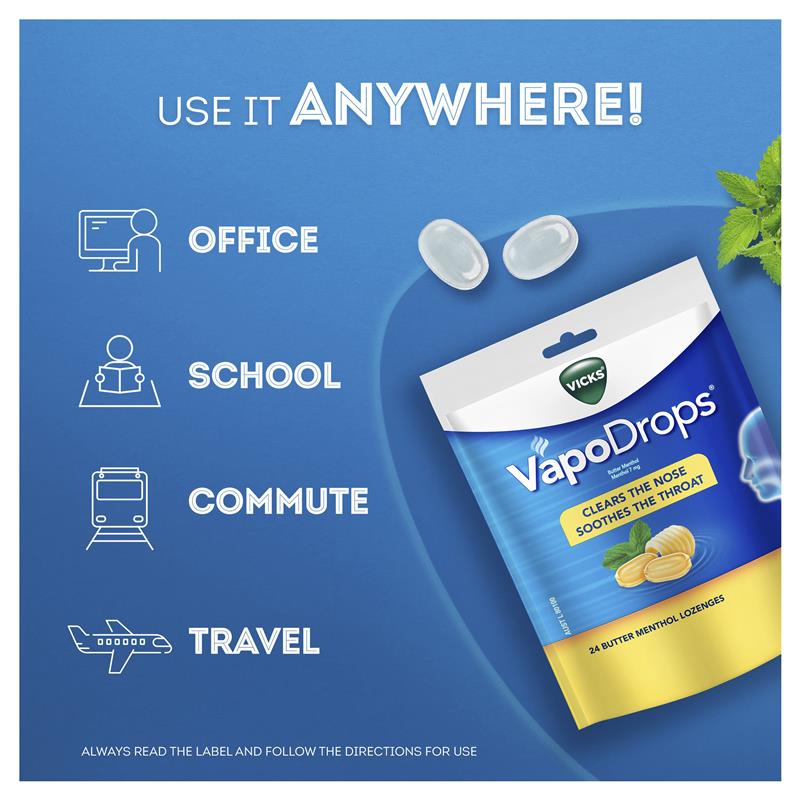 Load image into Gallery viewer, Vicks VapoDrops Butter Menthol Lozenges 24 Pack
