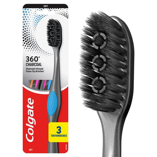 Colgate Toothbrush 360 Charcoal Infused Floss Tip 3 Pack