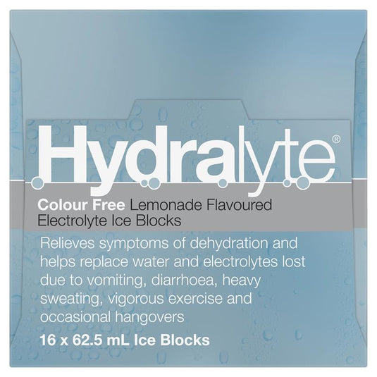 Hydralyte Rehydration Ice blocks Colour Free Lemonade Flavoured 16 Pack