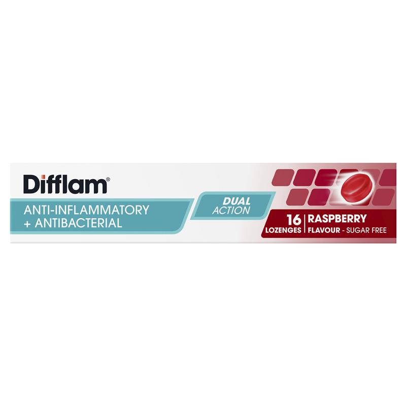 Load image into Gallery viewer, Difflam Sore Throat Sugar Free Raspberry 16 Lozenges
