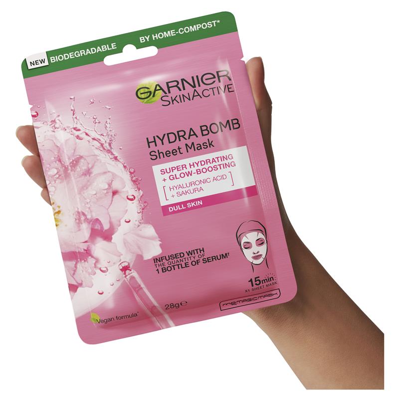 Load image into Gallery viewer, Garnier Hydra Bomb Hyaluronic Acid + Sakura Sheet Mask
