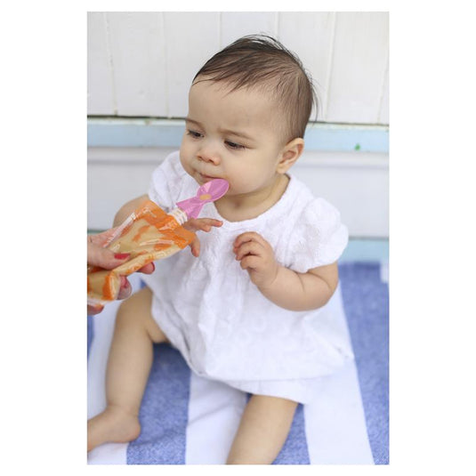 Cherub Baby Universal Food Pouch Spoons Orange & Pink 2 Pack