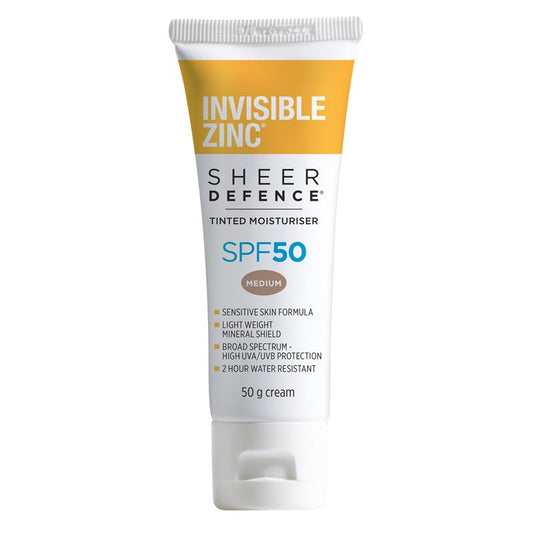 Invisible Zinc SPF 50+ Sheer Defence Tinted Moisturiser Medium 50g
