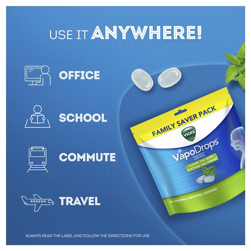 Load image into Gallery viewer, Vicks VapoDrops Original Menthol 70 Lozenges
