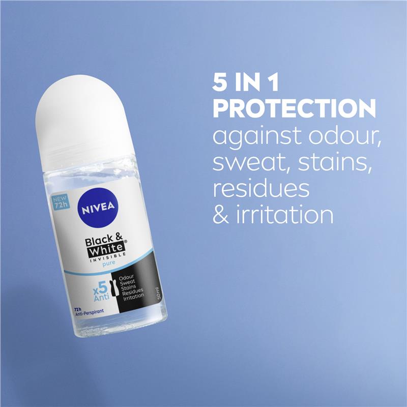 Load image into Gallery viewer, NIVEA Black &amp; White Invisible Pure Roll On Deodorant 72H Protection 50ml
