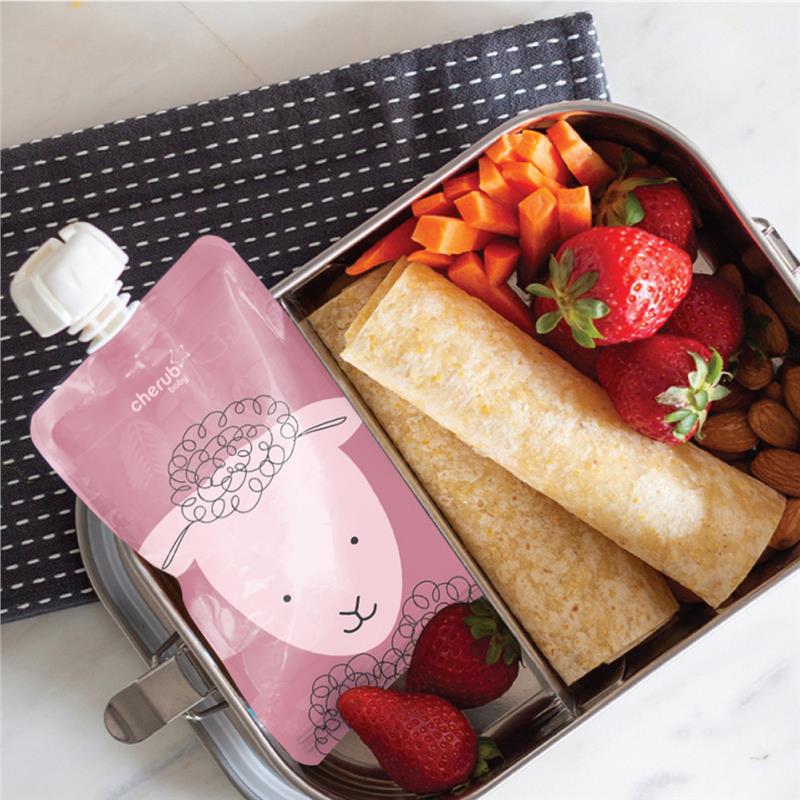 Load image into Gallery viewer, On The Go Food Pouch Dusty Rose &amp; Sand 120ml Animal Print 10 Pack
