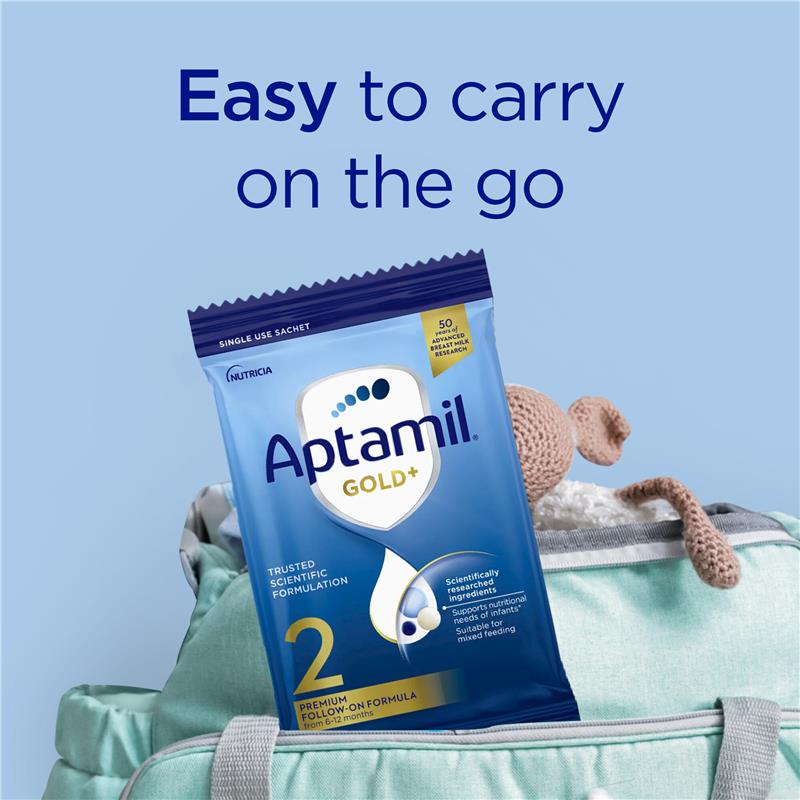 Load image into Gallery viewer, Aptamil Gold+ 2 Baby Follow-On Formula Powder Sachets From 6-12 Months 4 Pack 31.2g
