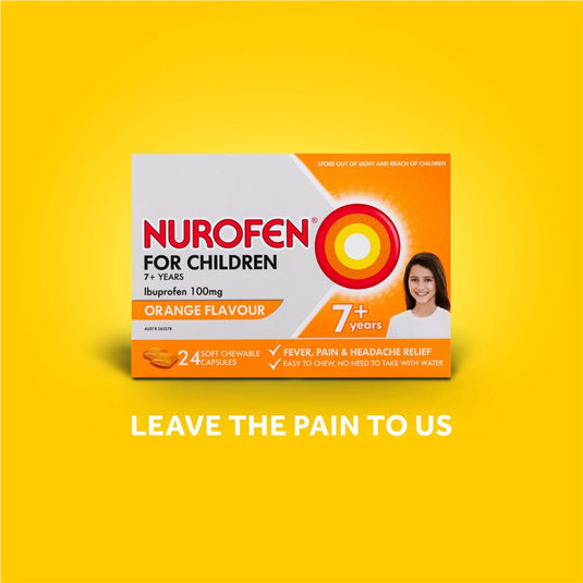 Nurofen For Children 7+ Pain and Fever Relief Chewable Capsules 100mg Ibuprofen Orange 12 pack