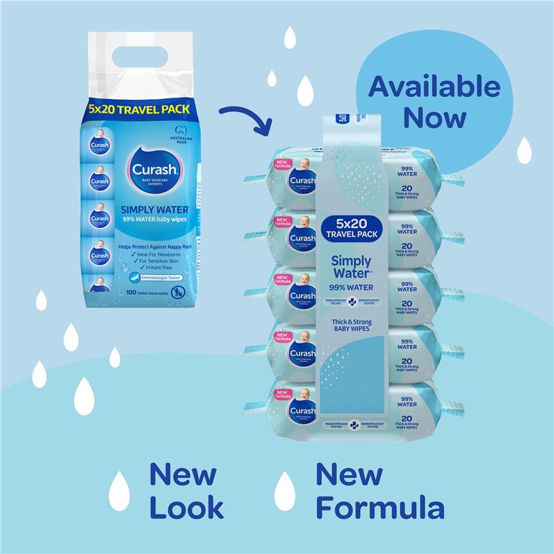 Load image into Gallery viewer, Curash Baby Travel Water Wipes 5 x 20 Pack
