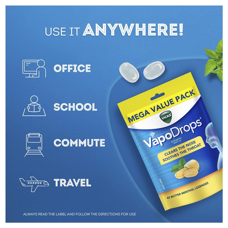 Load image into Gallery viewer, Vicks VapoDrops Butter Menthol 42 Lozenges
