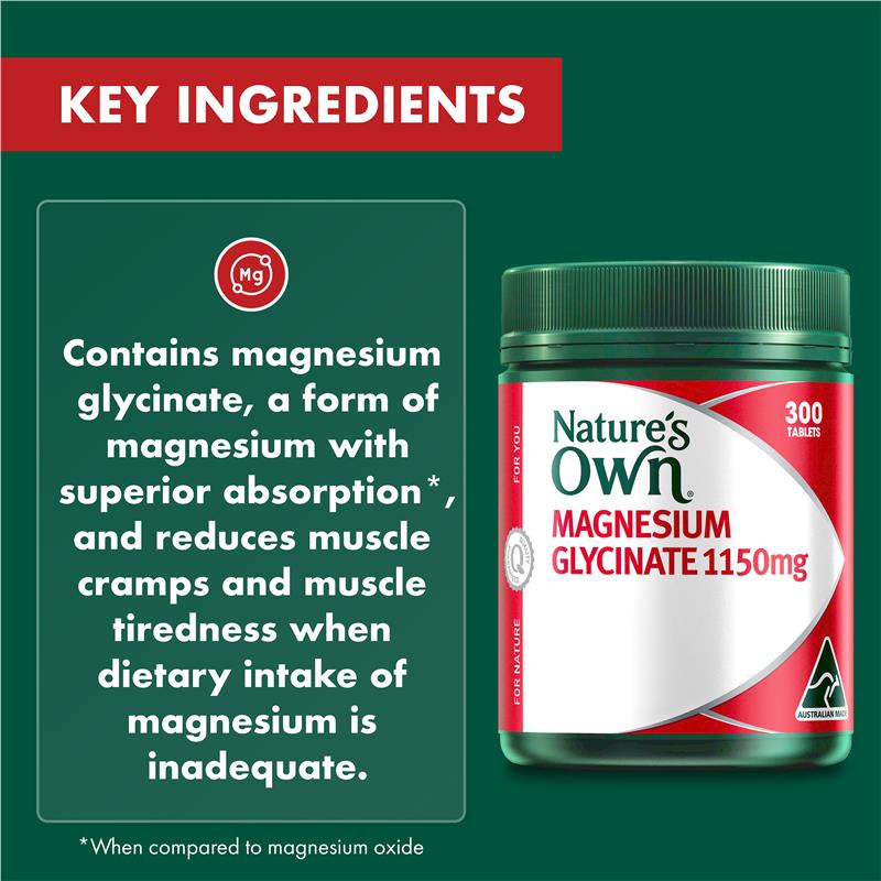 Load image into Gallery viewer, Nature's Own Magnesium Glycinate 1100mg 300 Tablets
