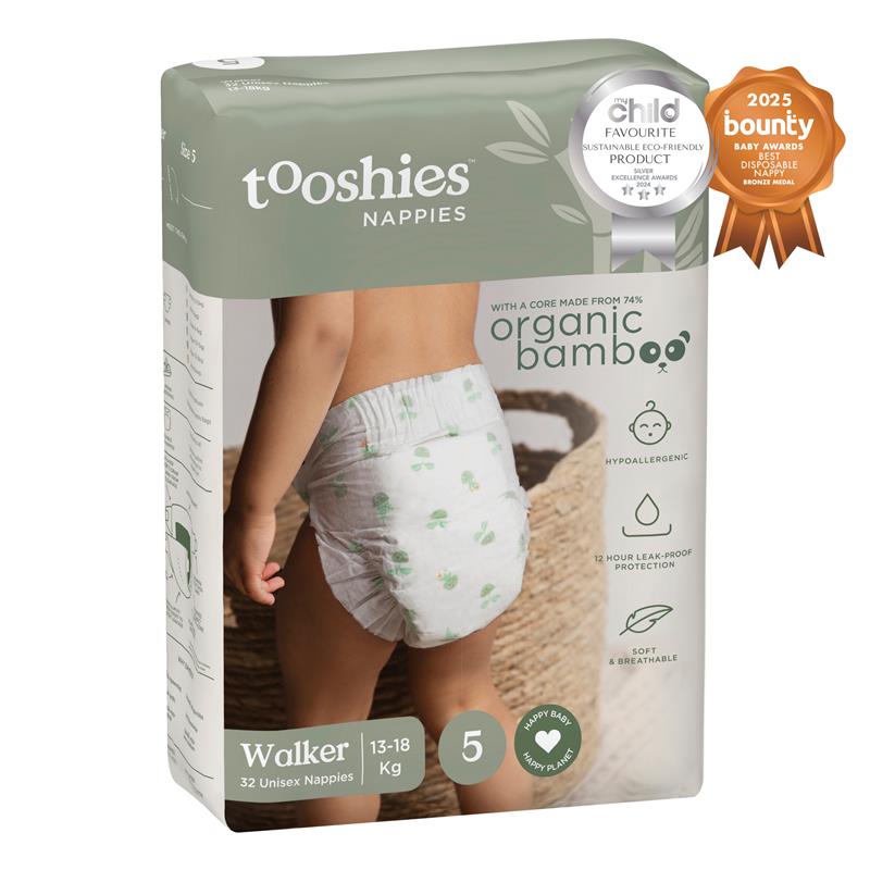 Load image into Gallery viewer, Tooshies Eco Nappies with Organic Bamboo Size 5 Walker 13-18kg, 32 pack
