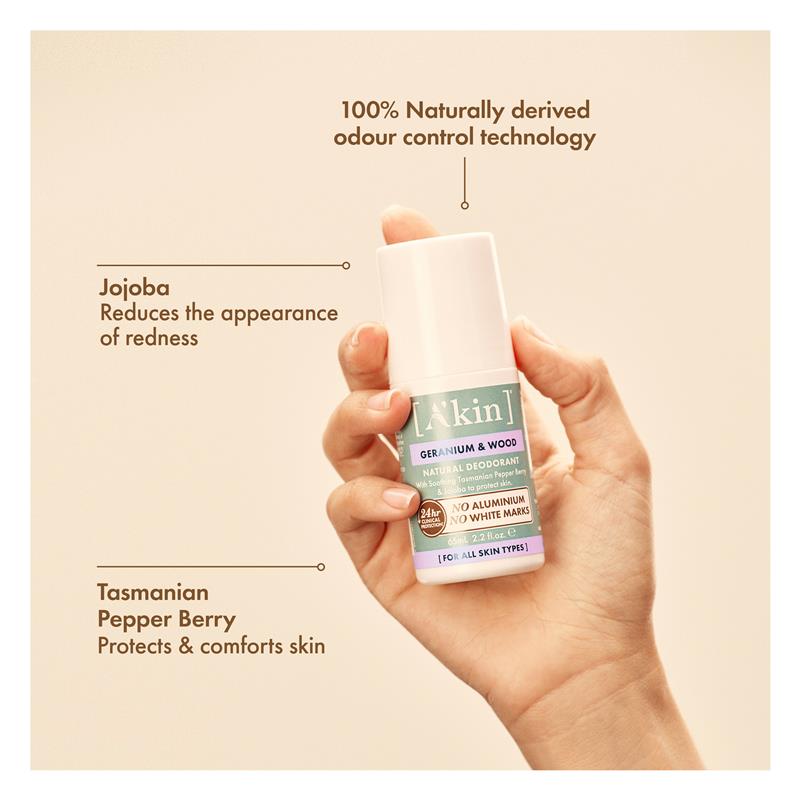 Load image into Gallery viewer, Akin Geranium &amp; Wood Deodorant Roll On 65ml
