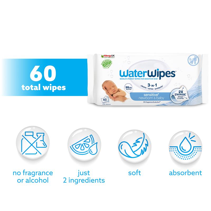 Load image into Gallery viewer, WaterWipes Baby &amp; Newborn Sensitive Wipes 60 Pack
