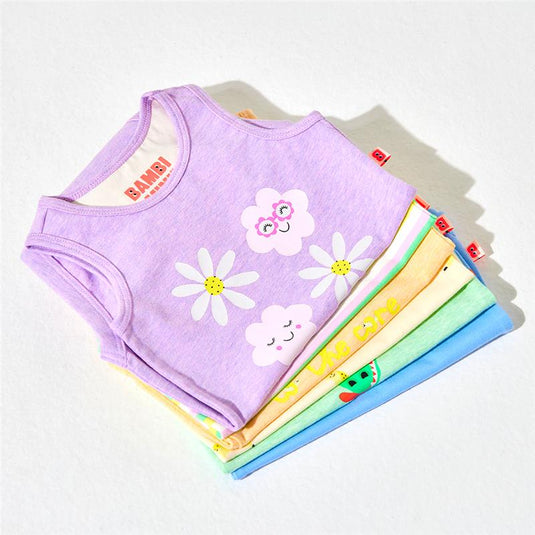 Bambi Mini Co. Supersinglet Bodysuit Girls Purple Flowers and Candy Stripe 2 pack 3-6