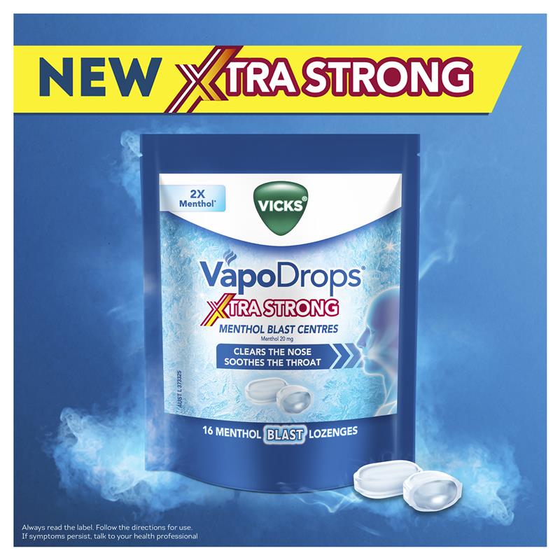 Load image into Gallery viewer, Vicks VapoDrops Xtra Strong Menthol Blast 16 Lozenges
