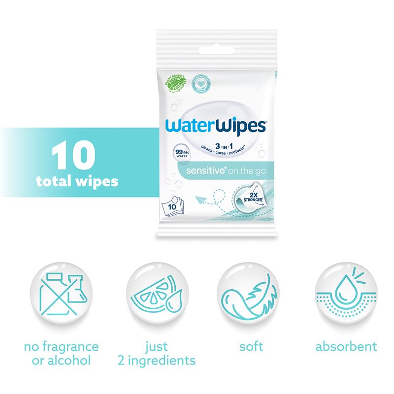 Load image into Gallery viewer, WaterWipes On The Go Sensitive Wipes 10 Pack
