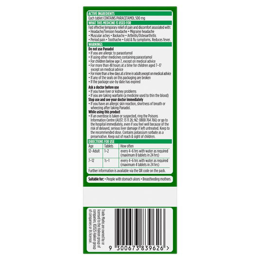 Panadol Paracetamol Pain Relief 100 Tablets