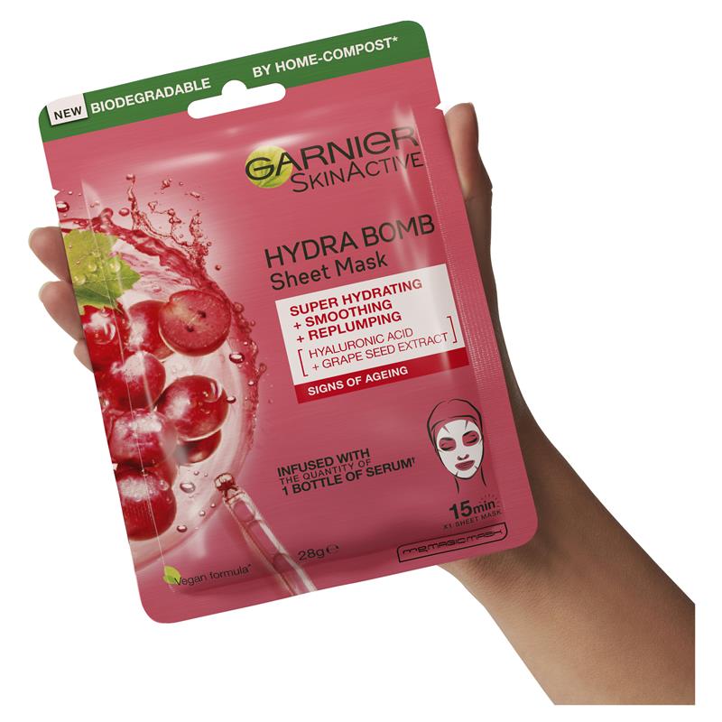 Load image into Gallery viewer, Garnier Hydra Bomb Hyaluronic Acid + Grape Seed Anti Ageing Sheet Mask
