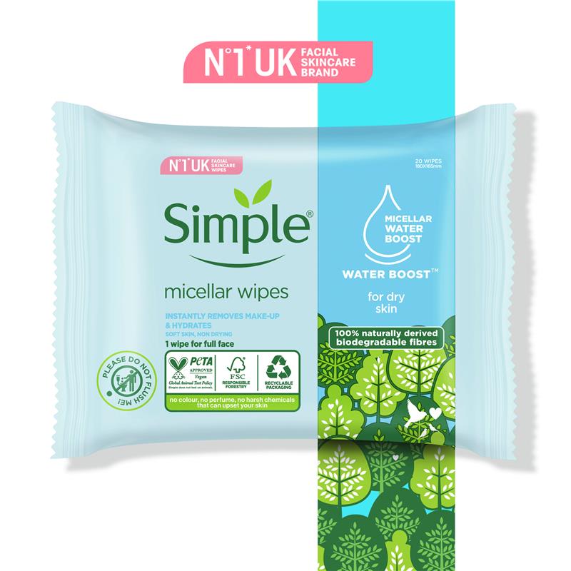 Load image into Gallery viewer, Simple Micellar Facial Wipes 20 Pack
