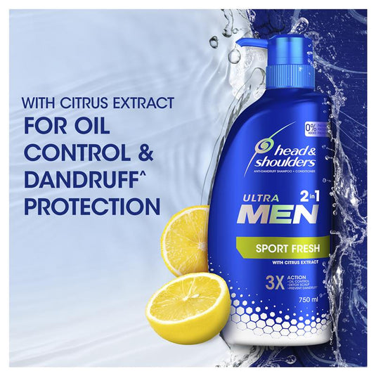 Head & Shoulders Ultra Men Sports Fresh Mens 2in1 Anti Dandruff Shampoo And Conditioner 750ml