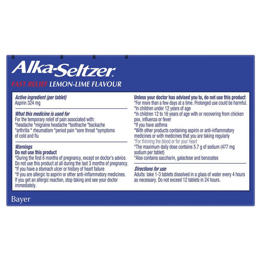 Alka-Seltzer Lemon-Lime Effervescent tablets 20 Pack