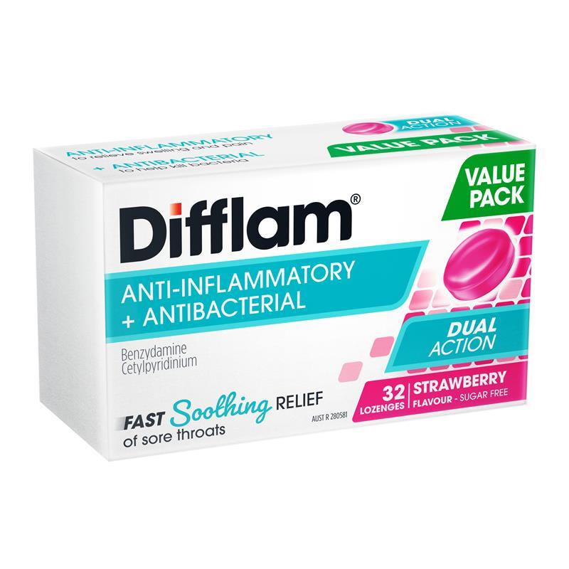 Load image into Gallery viewer, Difflam Dual Action Strawberry 32 Lozenges
