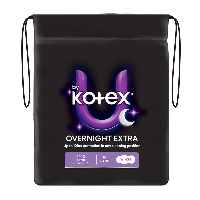 Load image into Gallery viewer, U by Kotex Extra Overnight Pads Wing 10 Pack
