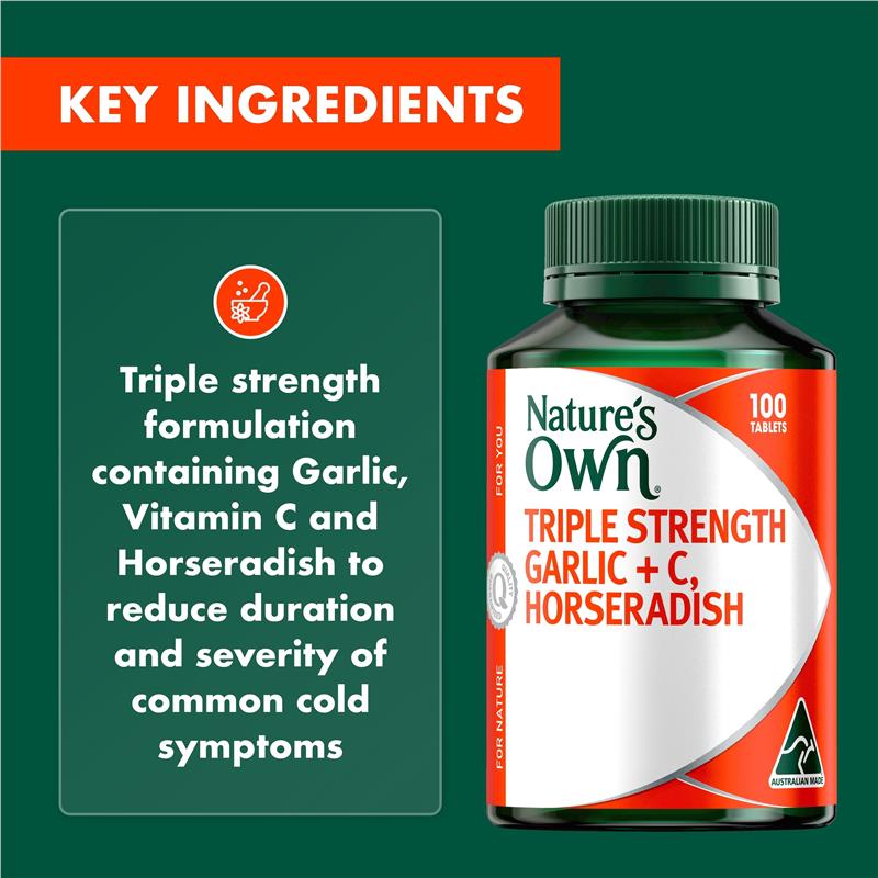Load image into Gallery viewer, Nature's Own Triple Strength Garlic C Horseradish 100 Tablets
