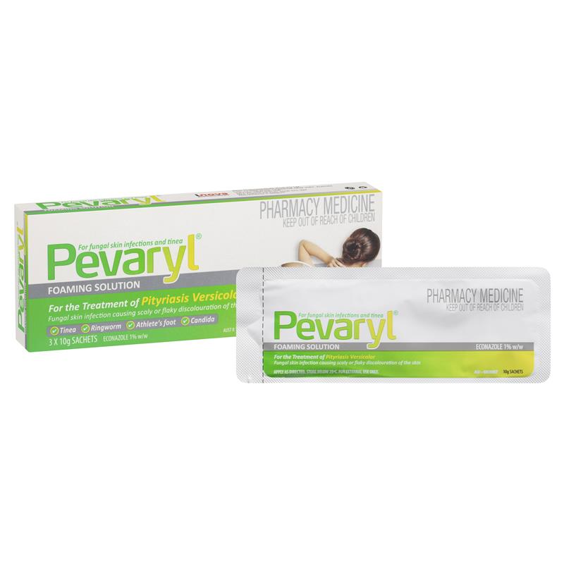Load image into Gallery viewer, Pevaryl Foaming Solution 1% 3x10g Sachets

