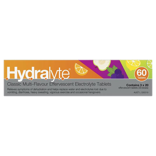 Hydralyte Electrolyte Effervescent Multi-Flavour 60 Tablets Exclusive Size