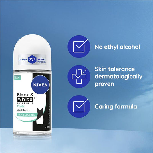 NIVEA Black & White Fresh Roll On Deodorant 72H Protection 50ml