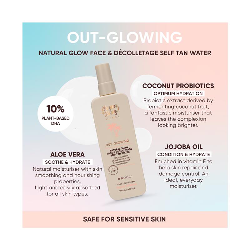 Load image into Gallery viewer, SugarBaby Out Glowing Natural Glow Face &amp; Decolletage Self Tan Water 140ml

