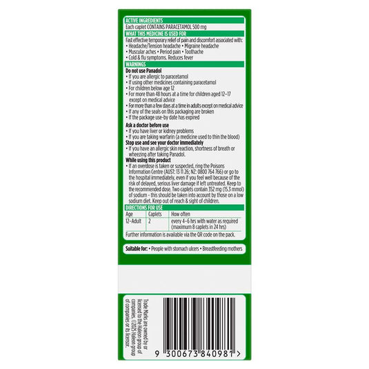 Panadol Rapid Paracetamol Pain Relief 80 Caplets