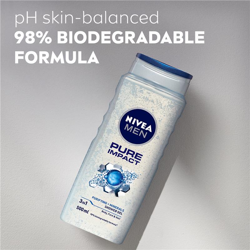 Load image into Gallery viewer, NIVEA MEN Pure Impact 3-IN-1 Shower Gel Body Wash 500ml
