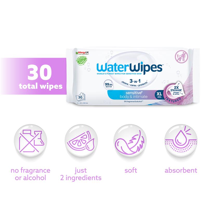 Load image into Gallery viewer, WaterWipes Adult Care Sensitive Intimate Wipes 30 pack
