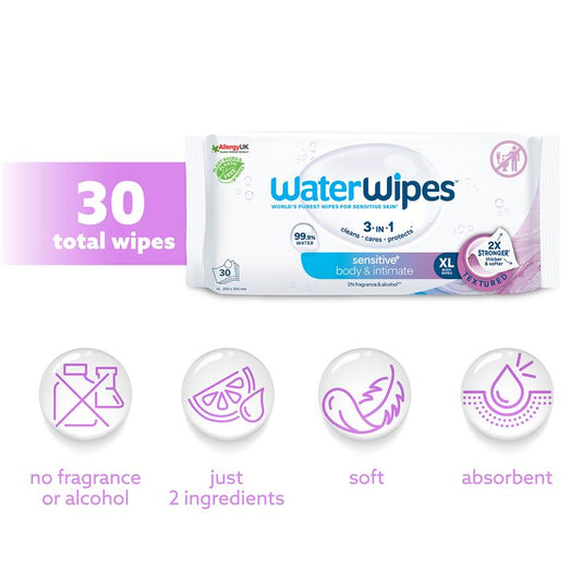 WaterWipes Adult Care Sensitive Intimate Wipes 30 pack
