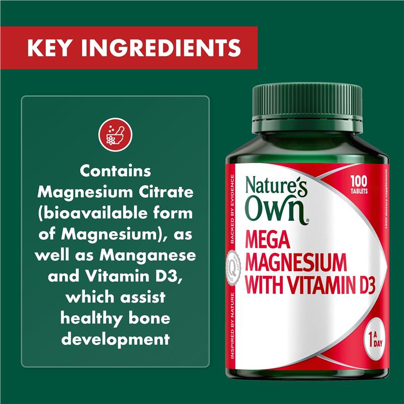 Load image into Gallery viewer, Nature's Own Mega Magnesium With Vitamin D3 100 Tablets

