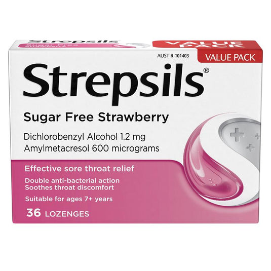 Strepsils Sugar Free Strawberry 36 Lozenges