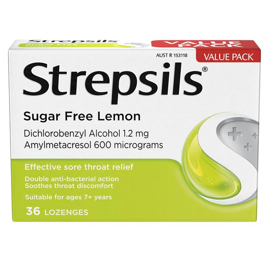 Strepsils Sore Throat Relief Sugar Free Lozenges Lemon 36 pack