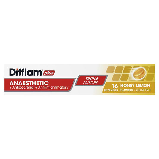 Difflam Plus Anaesthetic Sugar Free Honey And Lemon 16 Lozenges