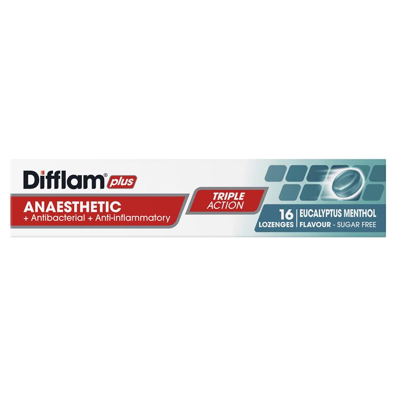 Load image into Gallery viewer, Difflam Plus Anaesthetic Sugar Free Eucalyptus Menthol 16 Lozenges
