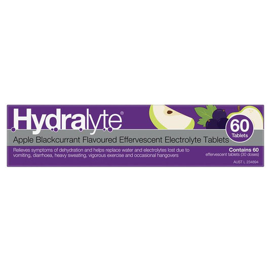 Hydralyte Electrolyte Effervescent Apple Blackcurrant 60 Tablets Exclusive Size