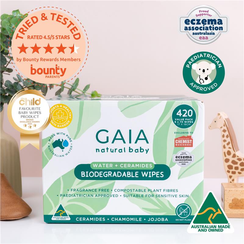 Load image into Gallery viewer, GAIA Biodegradable Water Wipes 6 x 70 Pack Exclusive Size
