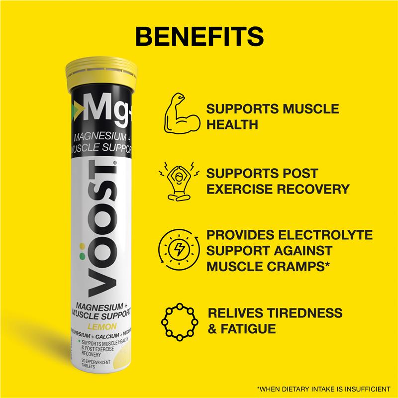 Load image into Gallery viewer, Voost Magnesium + Muscle Support Lemon Effervescent 20 Pack
